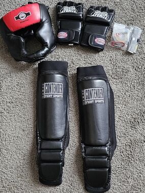 Contender Fight Sports Kids Black Shin Guards with Headgear